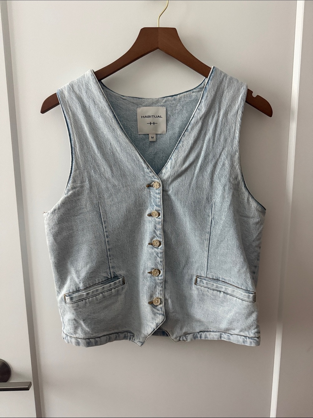 Habitual Light Wash Denim Button-Front Vest